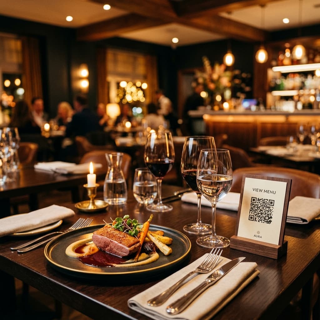 Premium restaurant table with a Broadnity QR menu